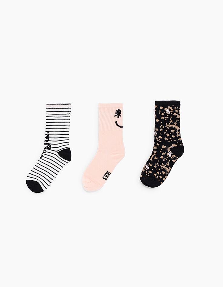 Chaussettes roses, noires et blanches fille-2 Chaussettes roses, noires et blanches fille-2