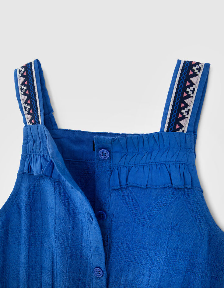 Blaues Jacquard-Mädchentop mit aufgestickten Trägern-2