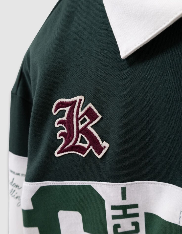 Boys’ green long-sleeved polo shirt, print and embroidery-9 Boys’ green long-sleeved polo shirt, print and embroidery-9