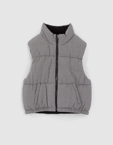 Omkeerbare bodywarmer zwart en pied-de-poule meisjes - IKKS