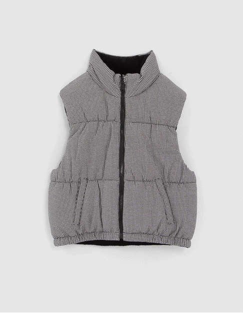 Omkeerbare bodywarmer zwart en pied-de-poule meisjes