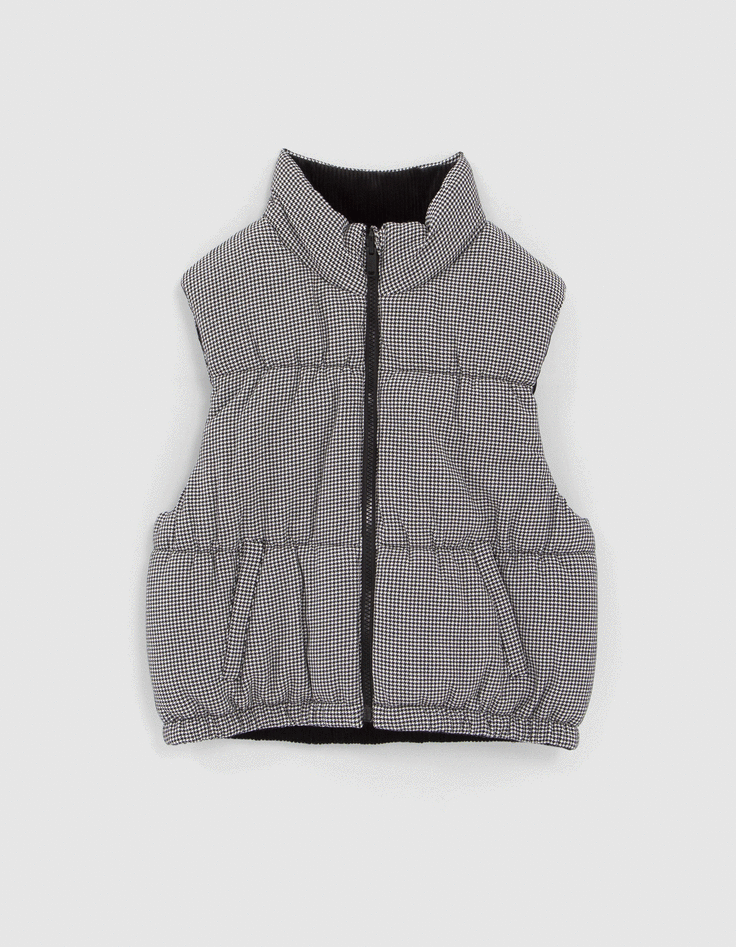 Omkeerbare bodywarmer zwart en pied-de-poule meisjes-1