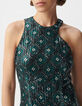 Robe midi noire imprimé géométrique brodée sequins Femme-4