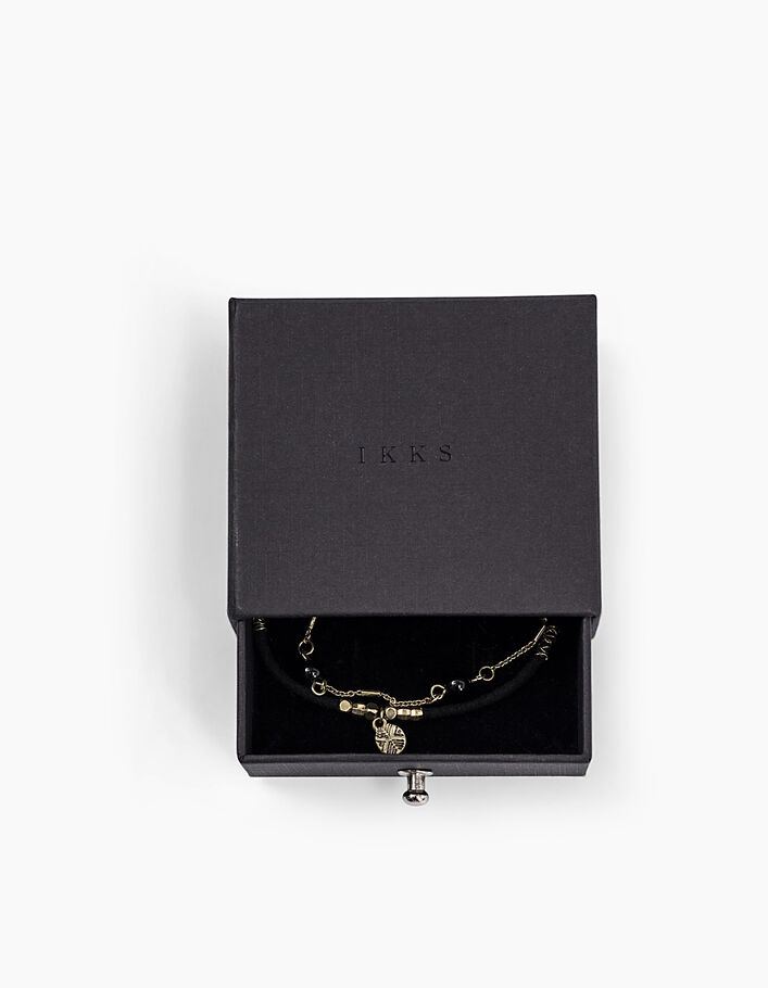 Women’s black leather/gold metal chain long bracelets - IKKS