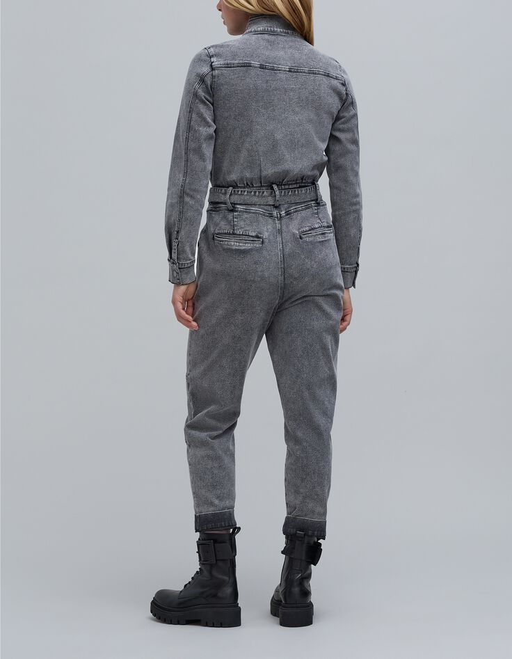 Mono vaquero gris con cremallera para mujer-3
