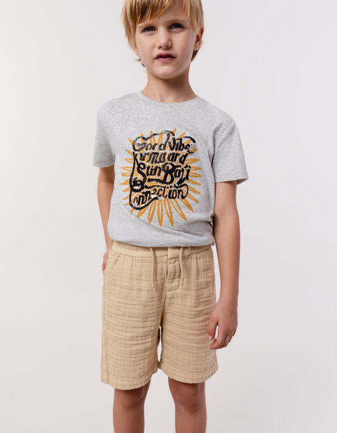 Bermuda shorts JOGGER LOOSE beige cotton gauze for boy - IKKS