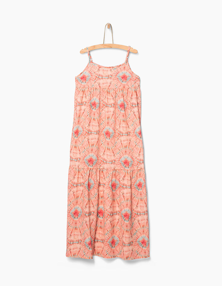 Girls’ coral tie and dye print long dress -2