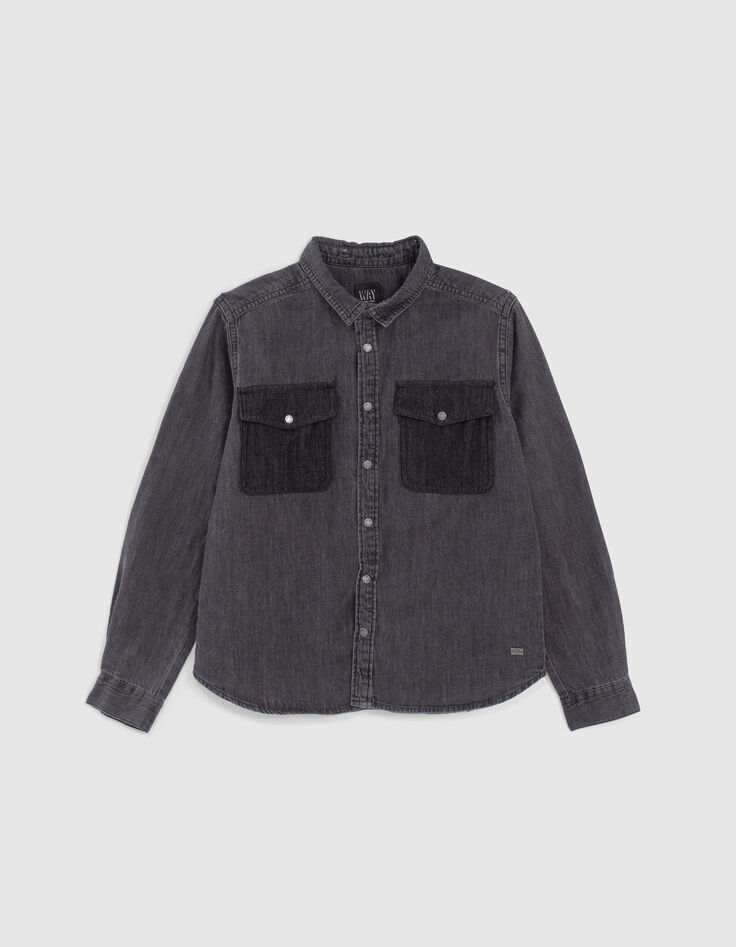 Medium grey jeanshemd afneembare kap jongens -6