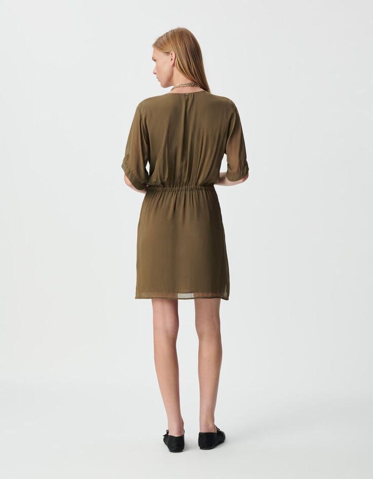 Robe cache-coeur kaki taille drapée Femme-2 Robe cache-coeur kaki taille drapée Femme-2