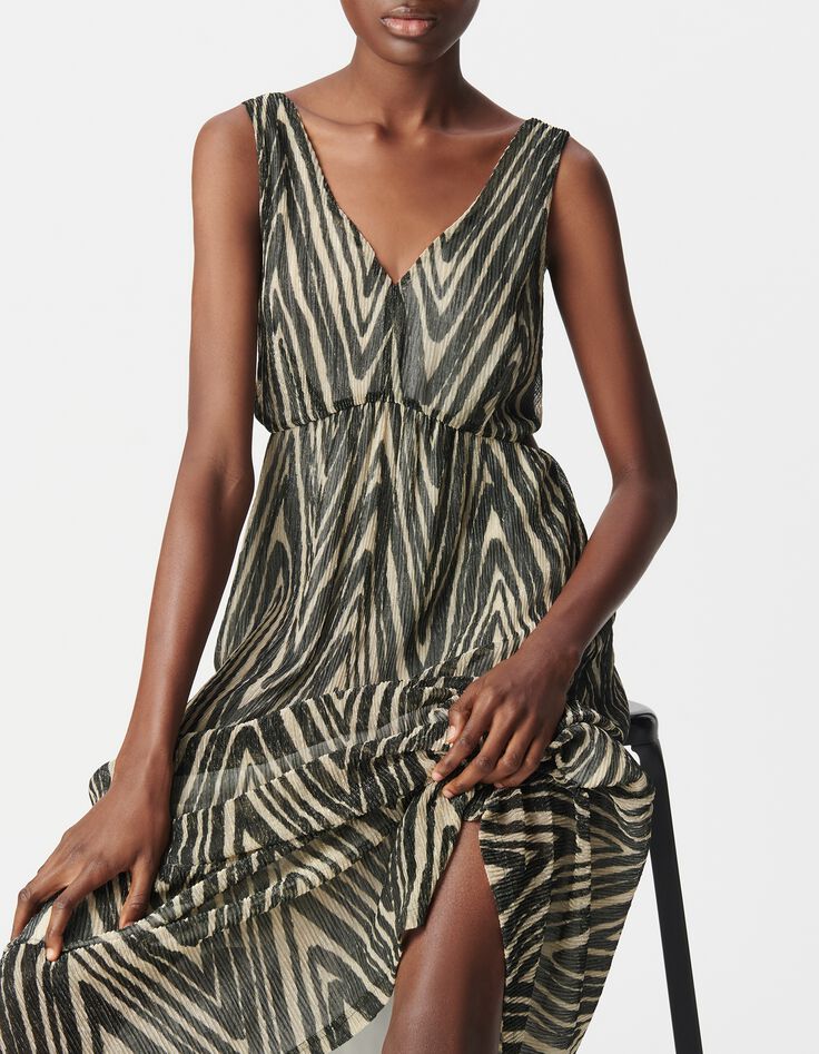 Robe longue noire motif chevrons dor&eacute;s Femme-2