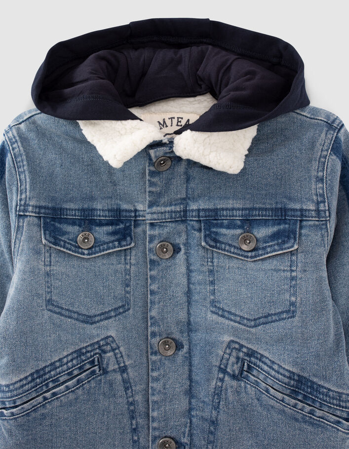 Blaue Jungen-Jeansjacke mit Moltonfutter-7