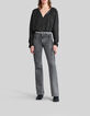 Women’s faded black flared jeans with cargo pockets-1