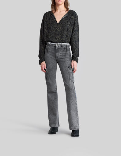Women’s faded black flared jeans with cargo pockets - IKKS