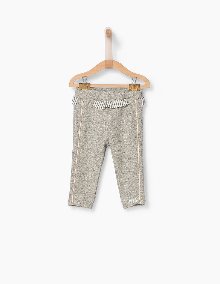 Baby girls' grey marl trousers with ruffles-1 Baby girls' grey marl trousers with ruffles-1
