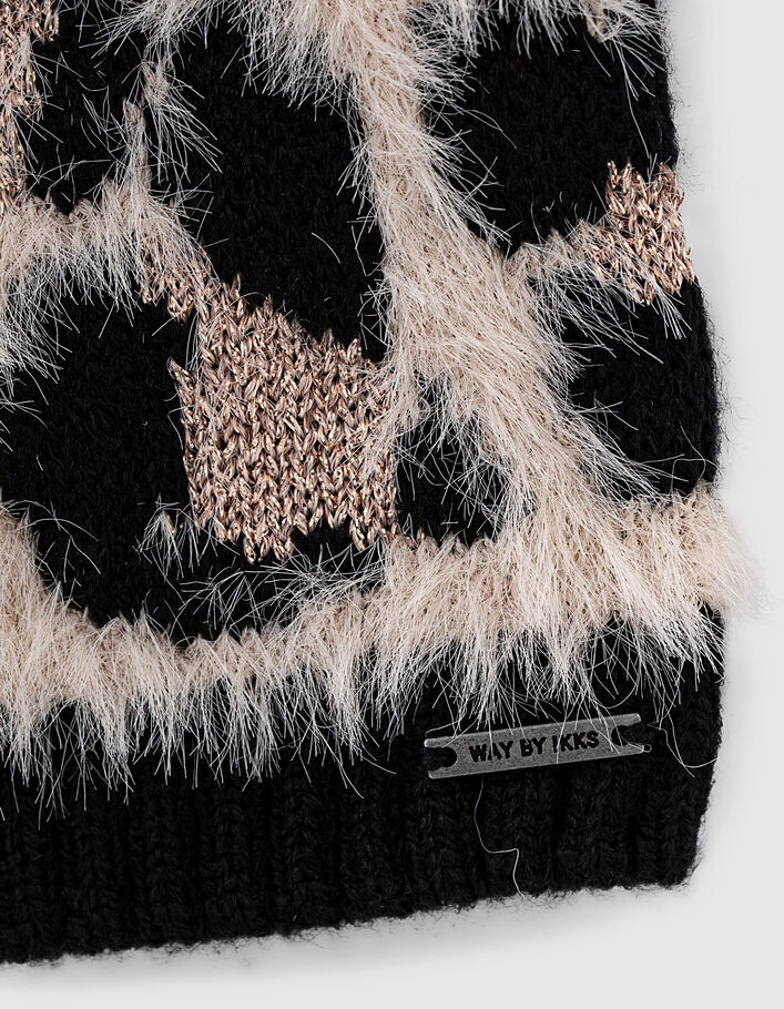 Girls’ black leopard motif knit beanie - IKKS