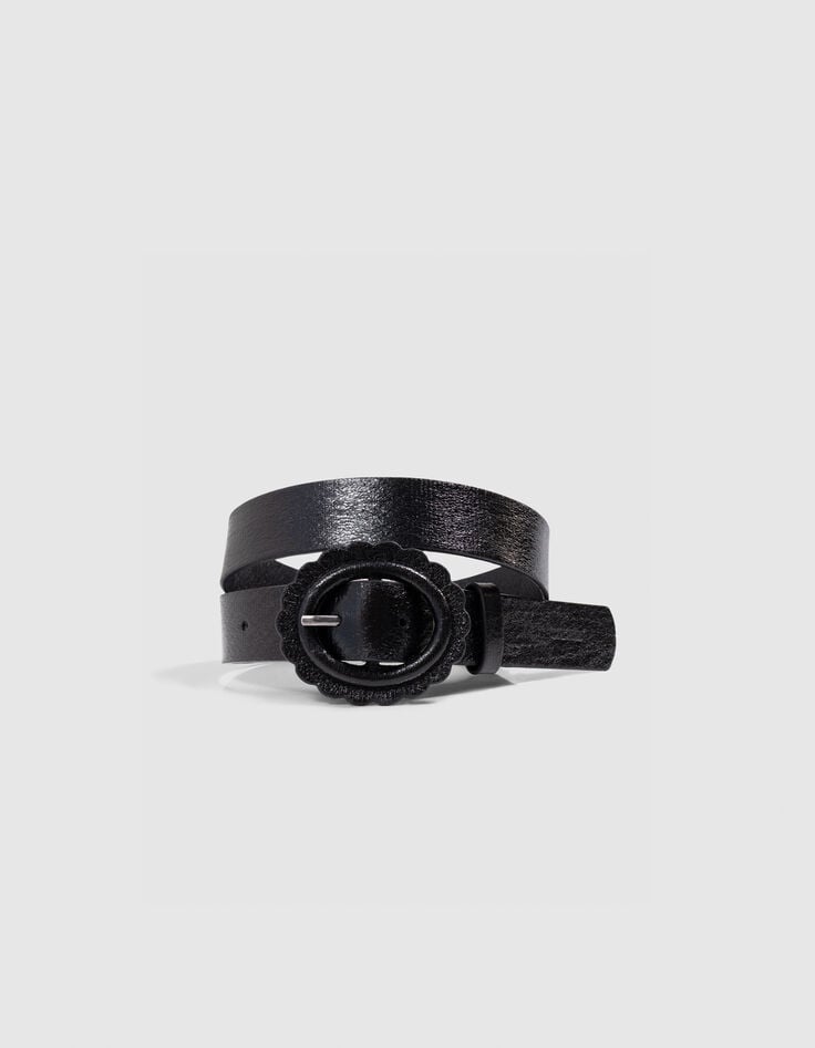 Zwarte riem met bloemgesp meisjes-1
