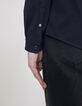 Marineblaues SLIM-Herrenhemd aus 100% Leinen-4