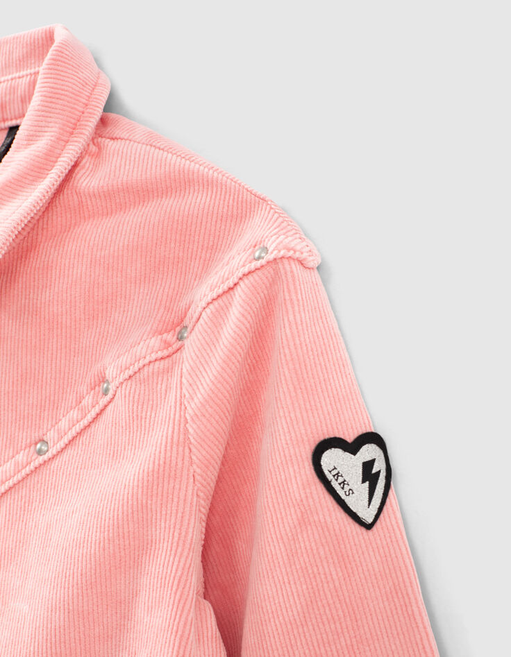 Mittelrosa Mädchenkurzoverall aus Velours mit Nieten-5