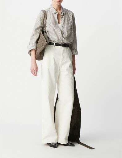 Chemise coton bio rayures gris clair Femme - IKKS