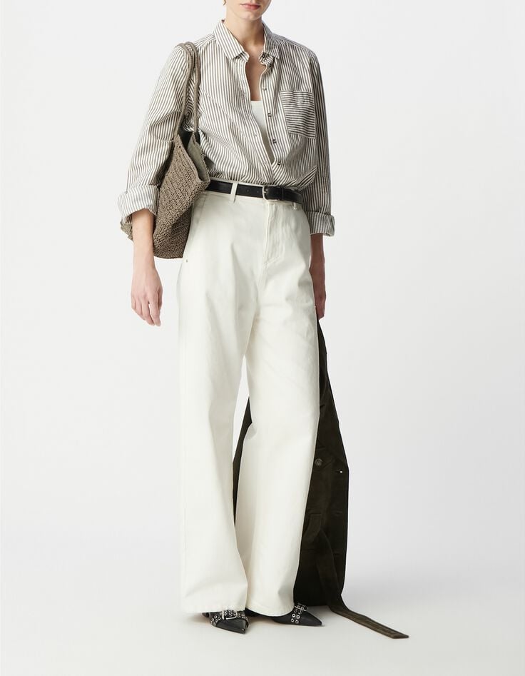 Chemise coton bio rayures gris clair Femme-1