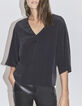 Pure Edition top à manches kimono en soie noir femme-4