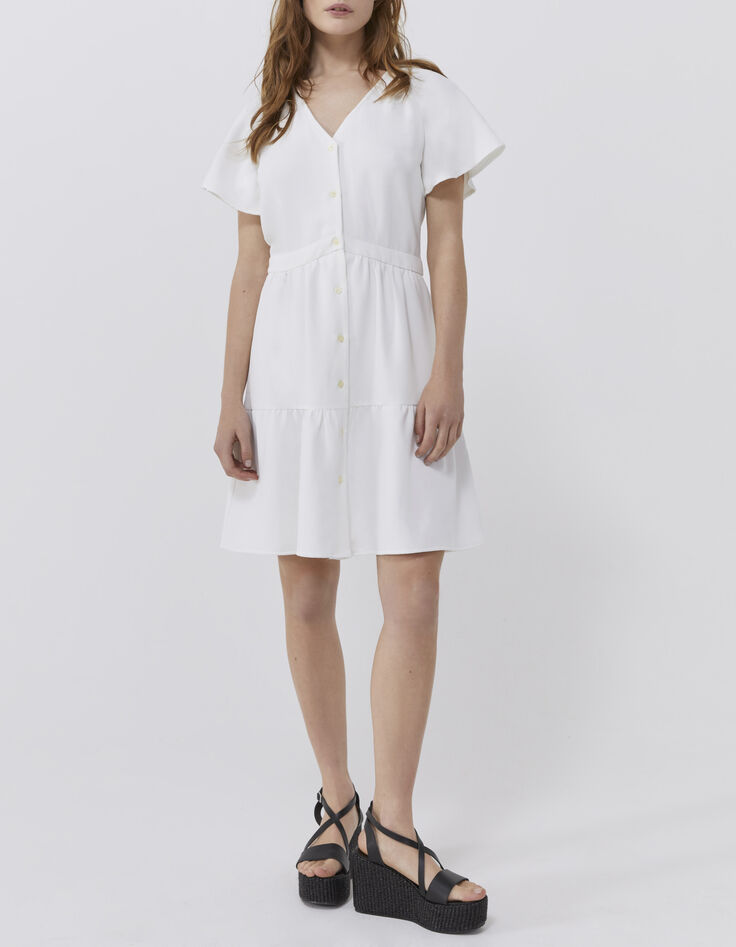 Robe écrue encolure V boutonnée devant Femme-5
