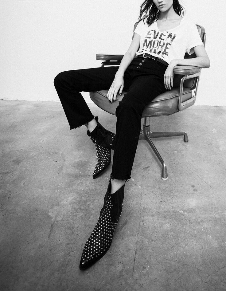Tee-shirt écru avec message typo délavée femme-5