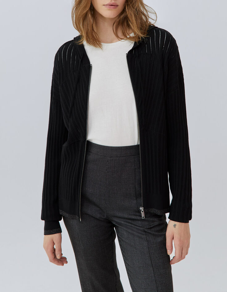 Cardigan noir tricot ajouré fantaisie Femme-2 Cardigan noir tricot ajouré fantaisie Femme-2