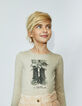 Tee-shirt beige moyen visuel boots et fleurs fille-5
