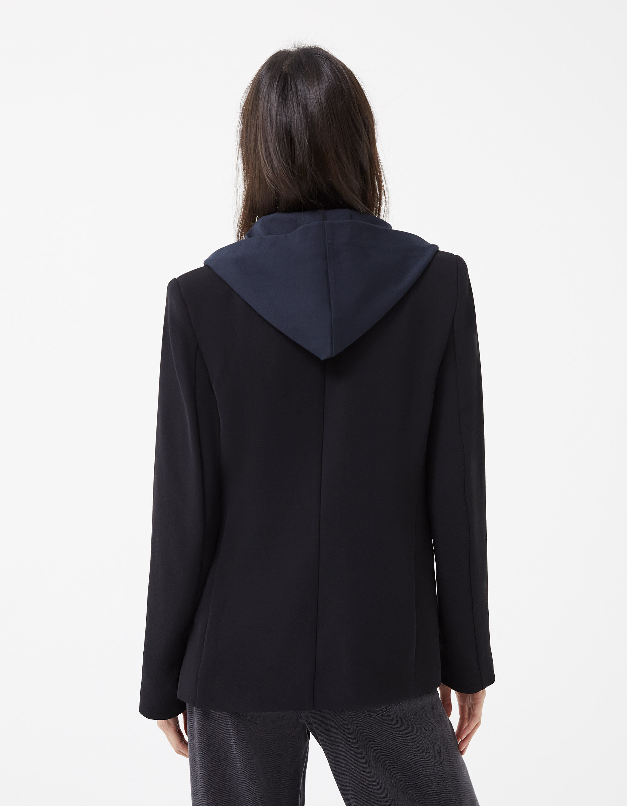 Women s black suit jacket with grey Milano hooded facing IKKS