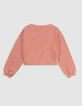 Sweat orange cropped message pailleté fille-5