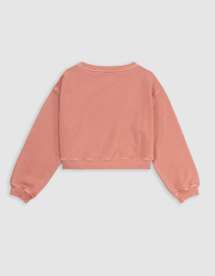 Sweat orange cropped message pailleté fille-5
