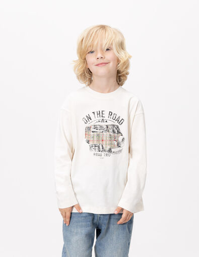 Weißes Jungenshirt Biobaumwolle Vanmotiv - IKKS