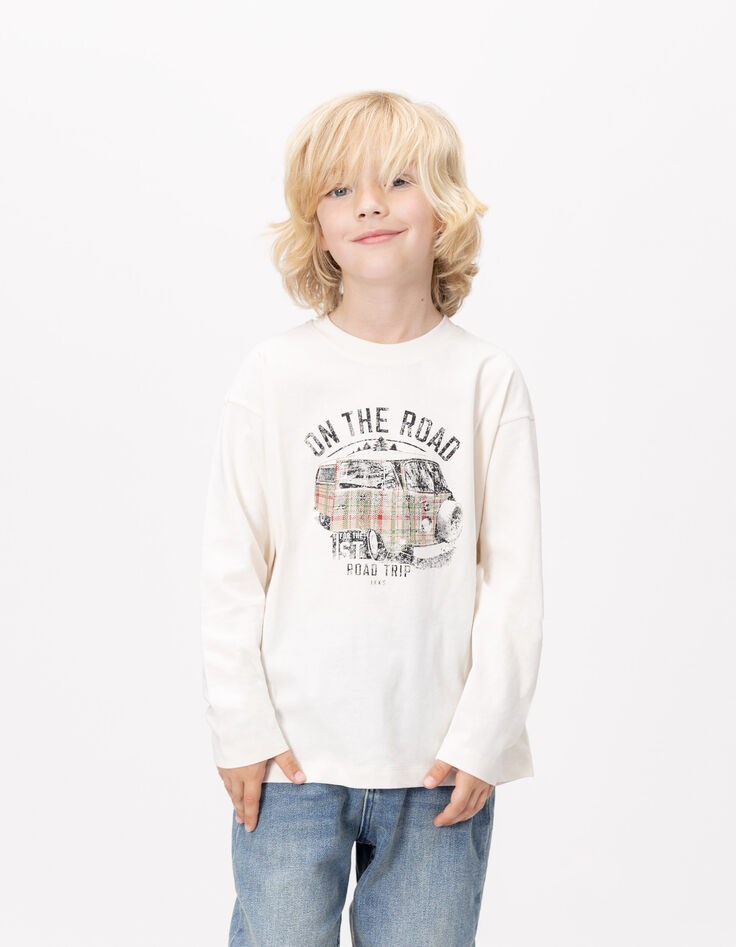 Weißes Jungenshirt Biobaumwolle Vanmotiv-1