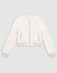 Blouson court beige cuir velours Femme-5