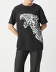 Tee-shirt gris coton bio visuel l&eacute;opard  et message Femme-2
