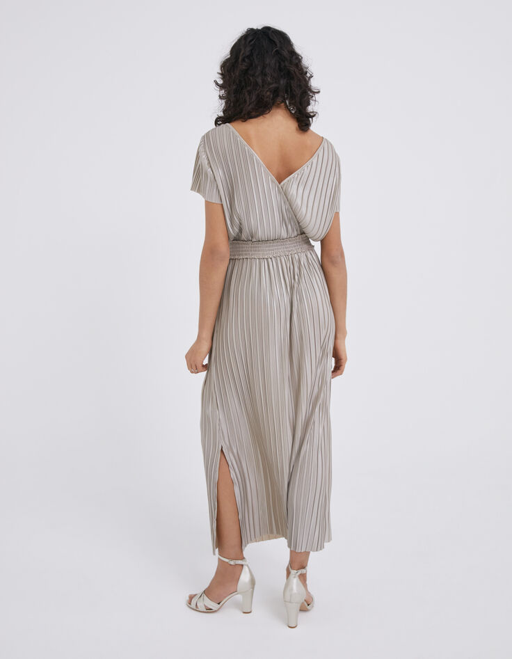 Robe longue dorée plissée réversible Femme-2