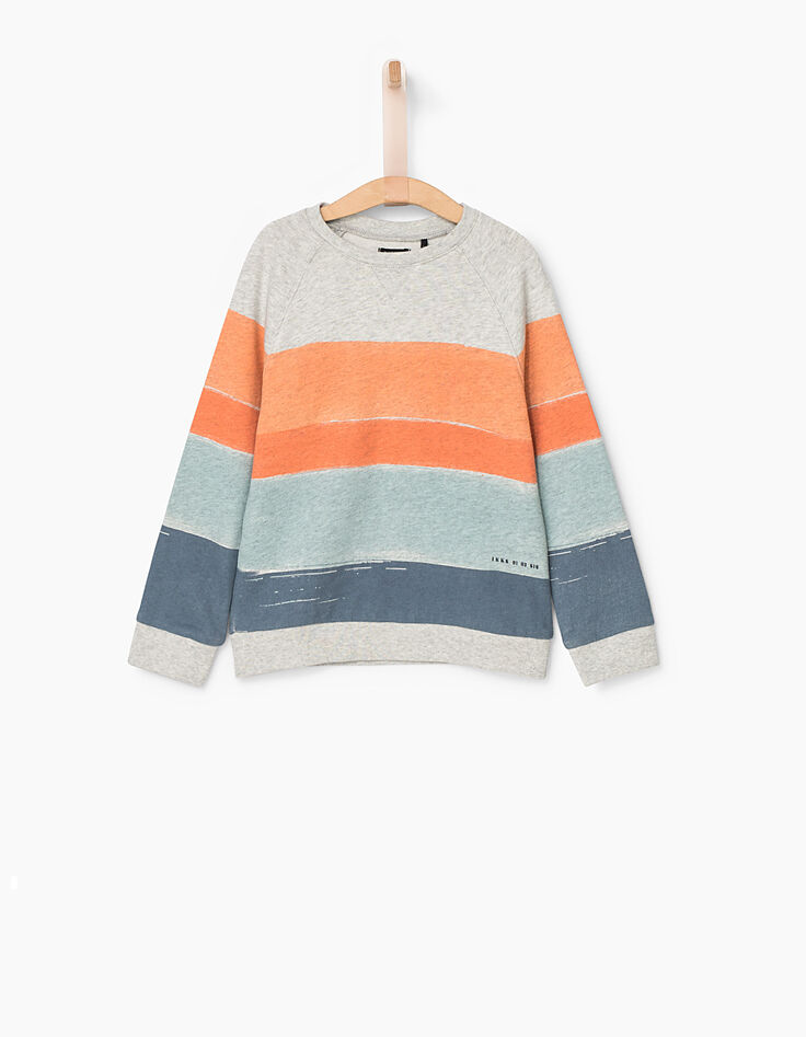 Sweat gris chiné moyen rayé orange garçon -2 Sweat gris chiné moyen rayé orange garçon -2