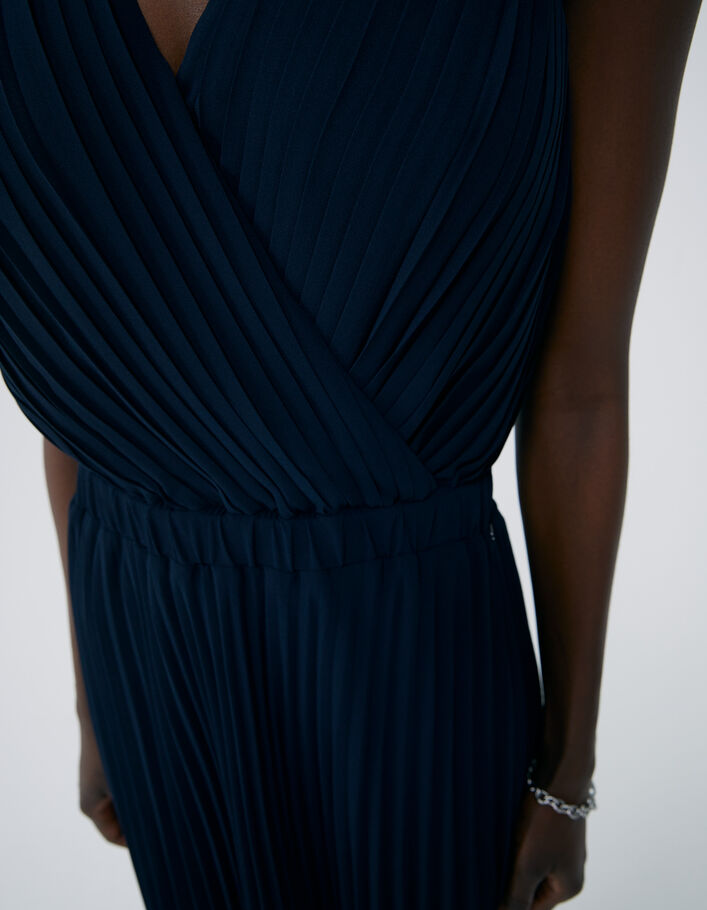 Navy blauw lange, volledig geplooide jurk voor dames - IKKS