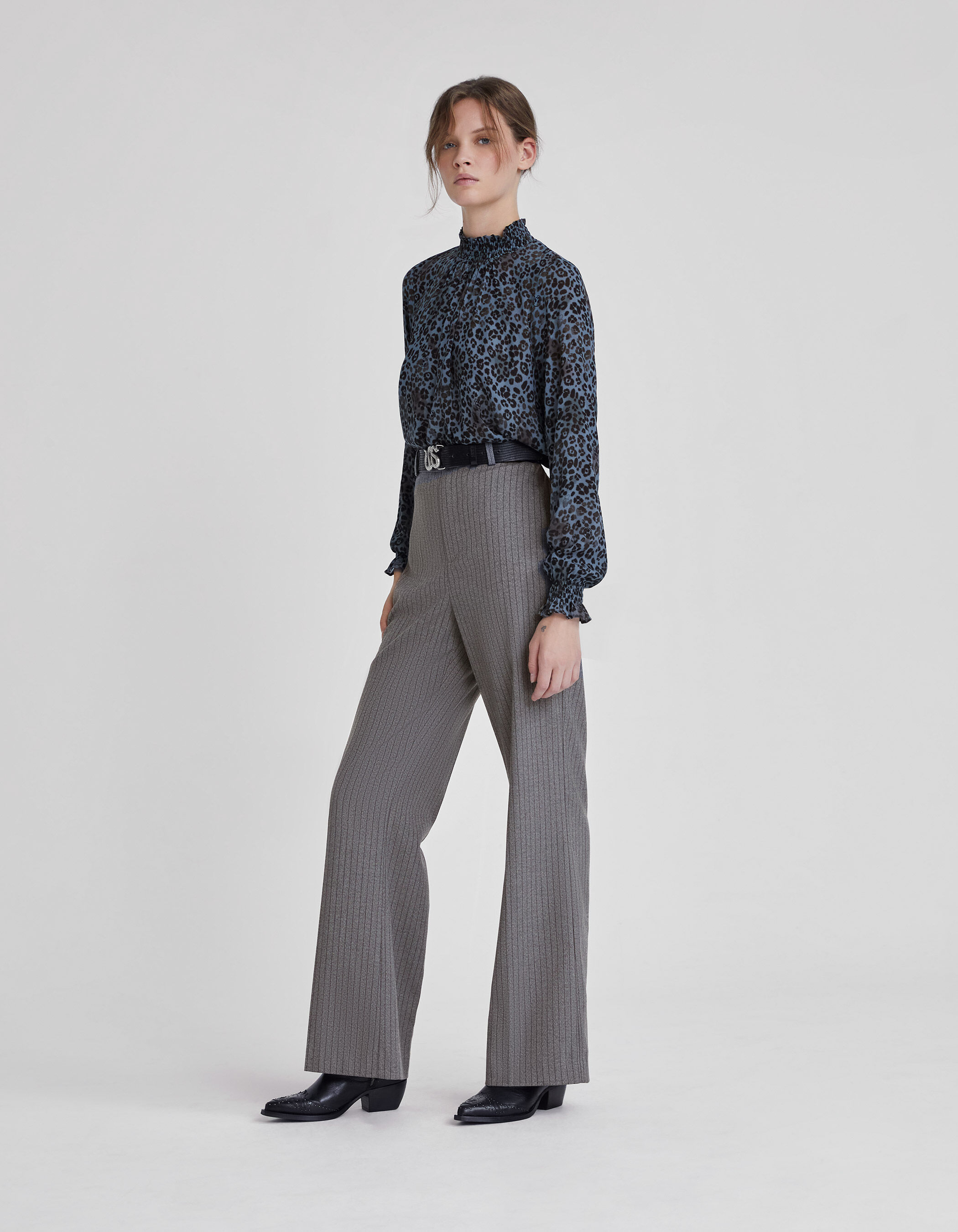Flared pinstripe trousers best sale