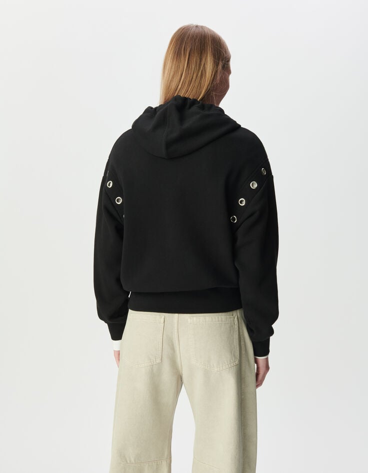 Zwarte hoodie biokatoen maxi-oogjes Dames-4 Zwarte hoodie biokatoen maxi-oogjes Dames-4