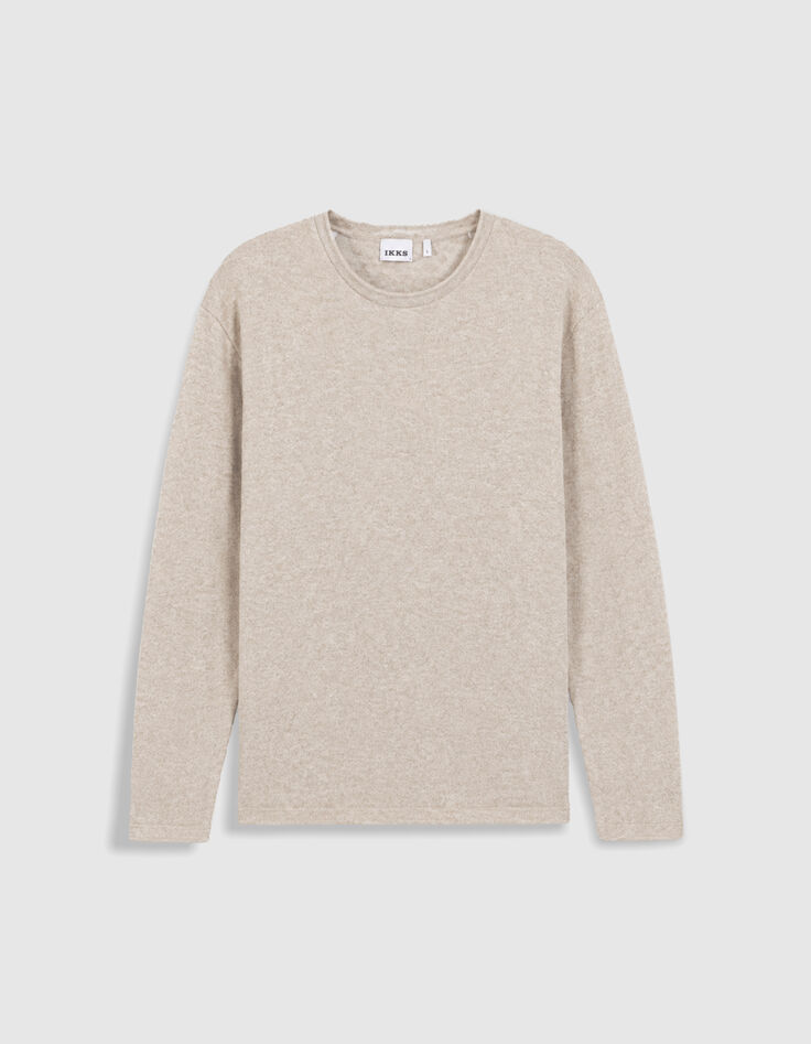 Pull manches longues beige tricot moulin&eacute; Homme-5