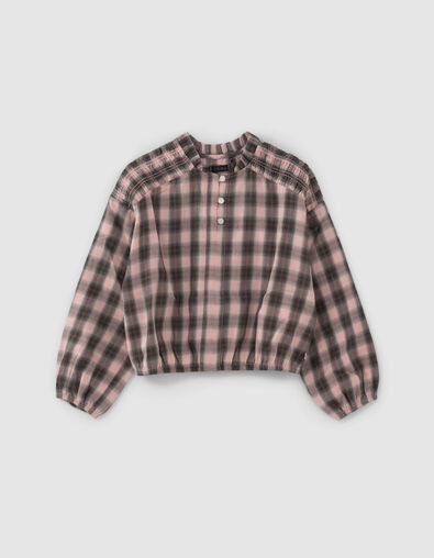 Girls’ pink and khaki check cropped blouse - IKKS