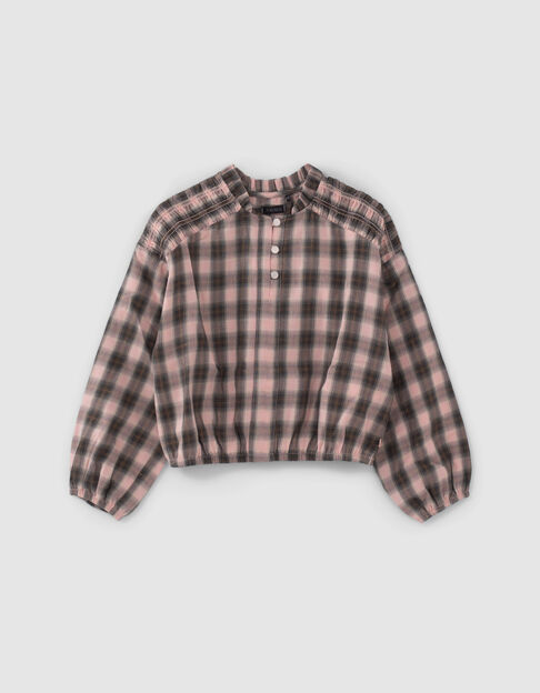 Girls’ pink and khaki check cropped blouse - IKKS