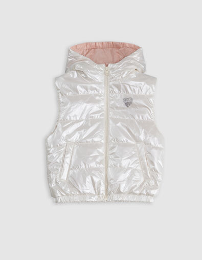 Ecru M&auml;dchen-Jacke, recyceltes Polyester, Herzen - IKKS