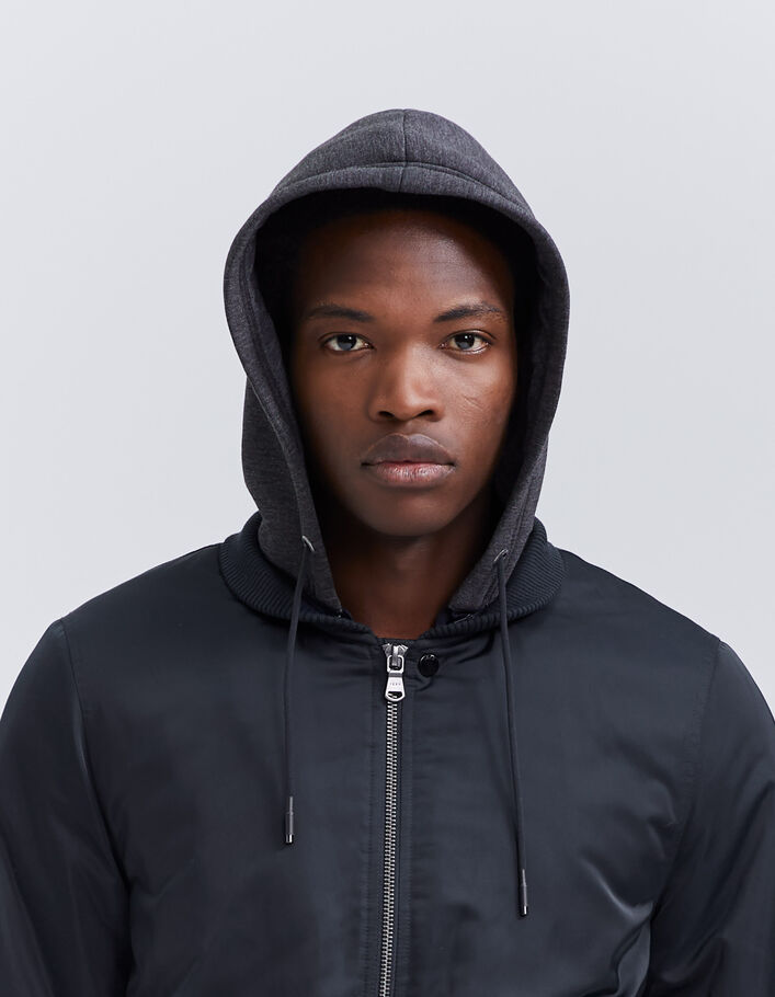 Bomber marine en nylon capuche amovible Homme-5