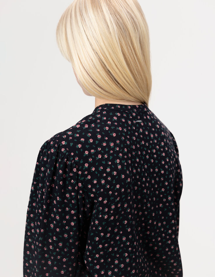Zwarte blouse print miniroosjes meisjes-3