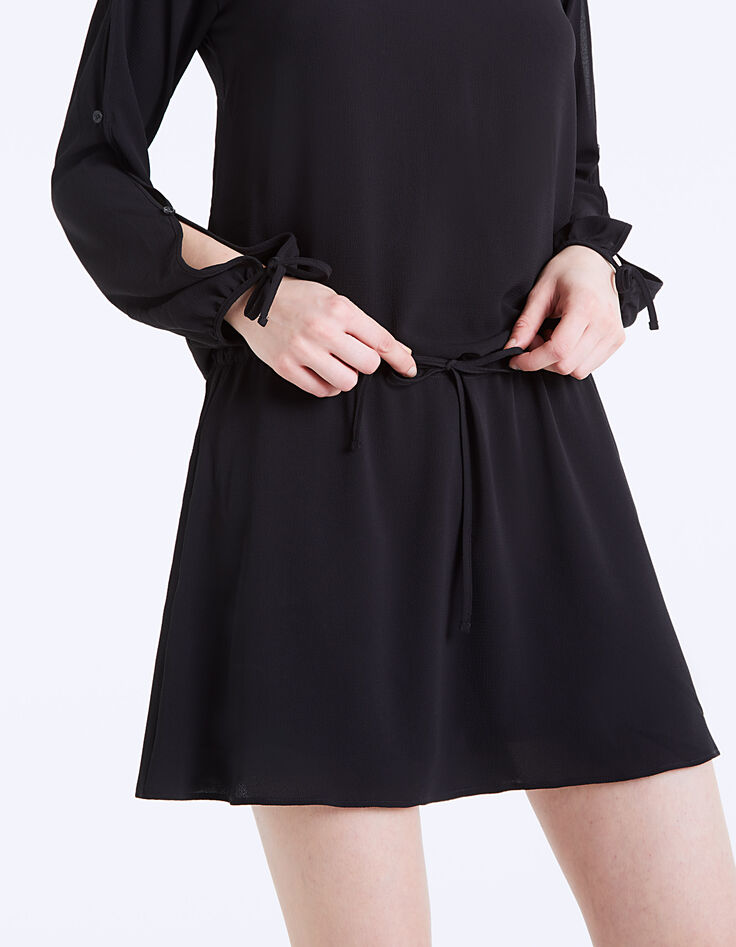 Vestido manga larga de crepé negro -5 Vestido manga larga de crepé negro -5