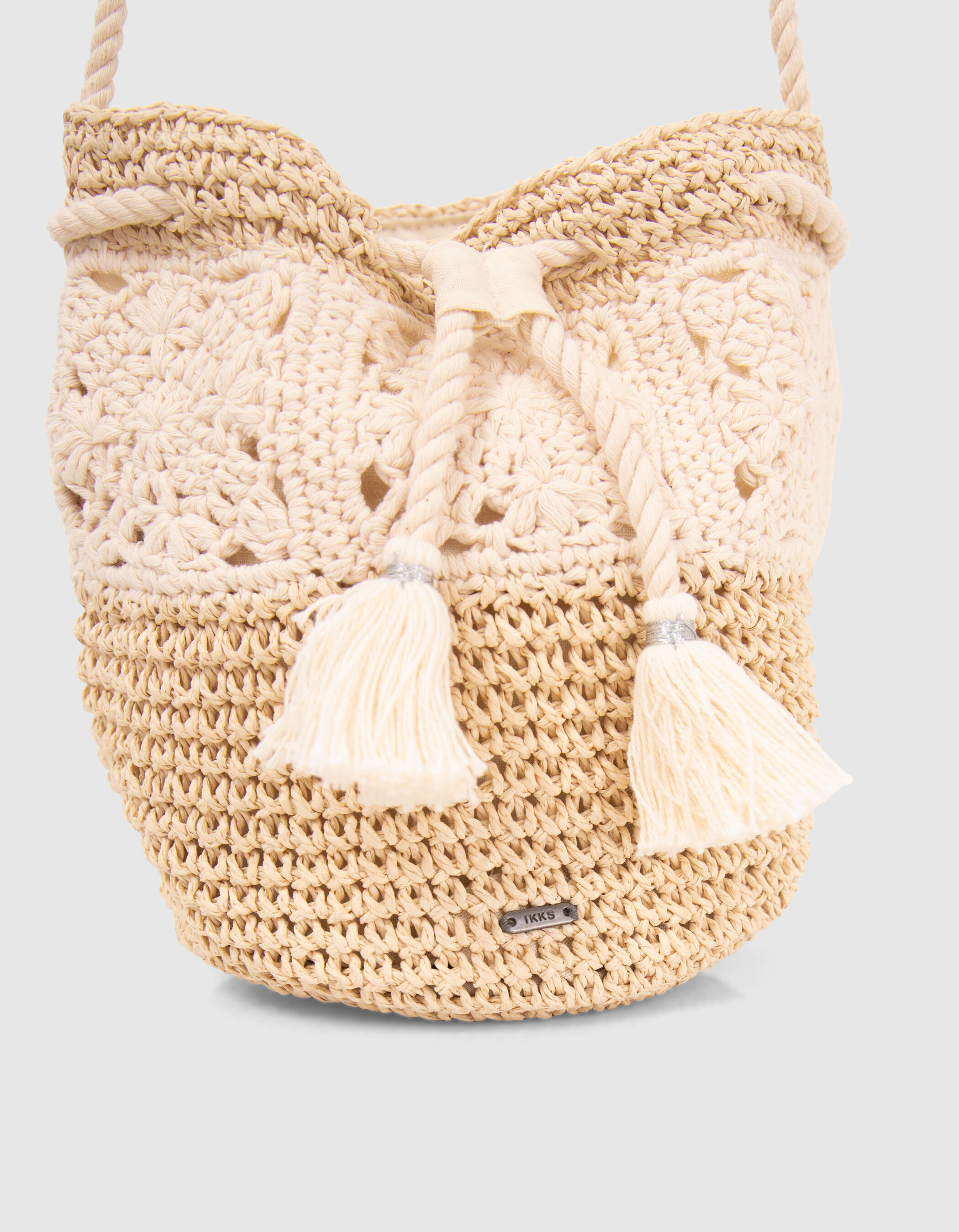 Girls ecru woven mixed fabric bucket bag