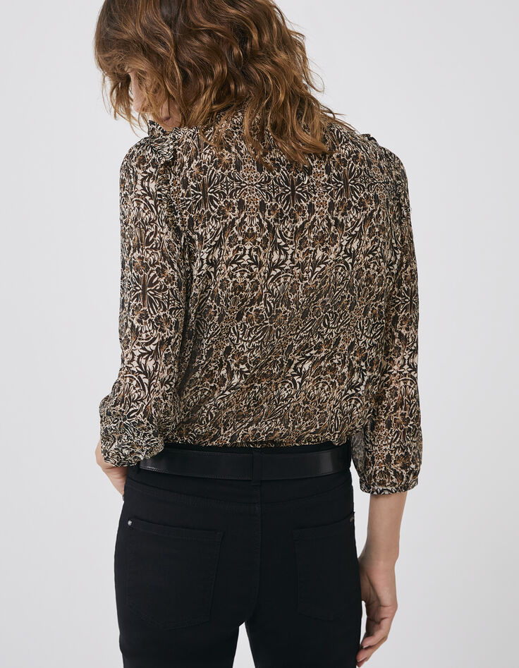 Women’s arabesque print Victorian high neck loose blouse-3